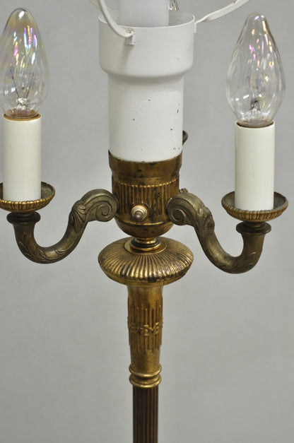 Antique Art Deco Brass & Green Onyx Pole Floor Lamp by Mutual Sunset Lamp Co.