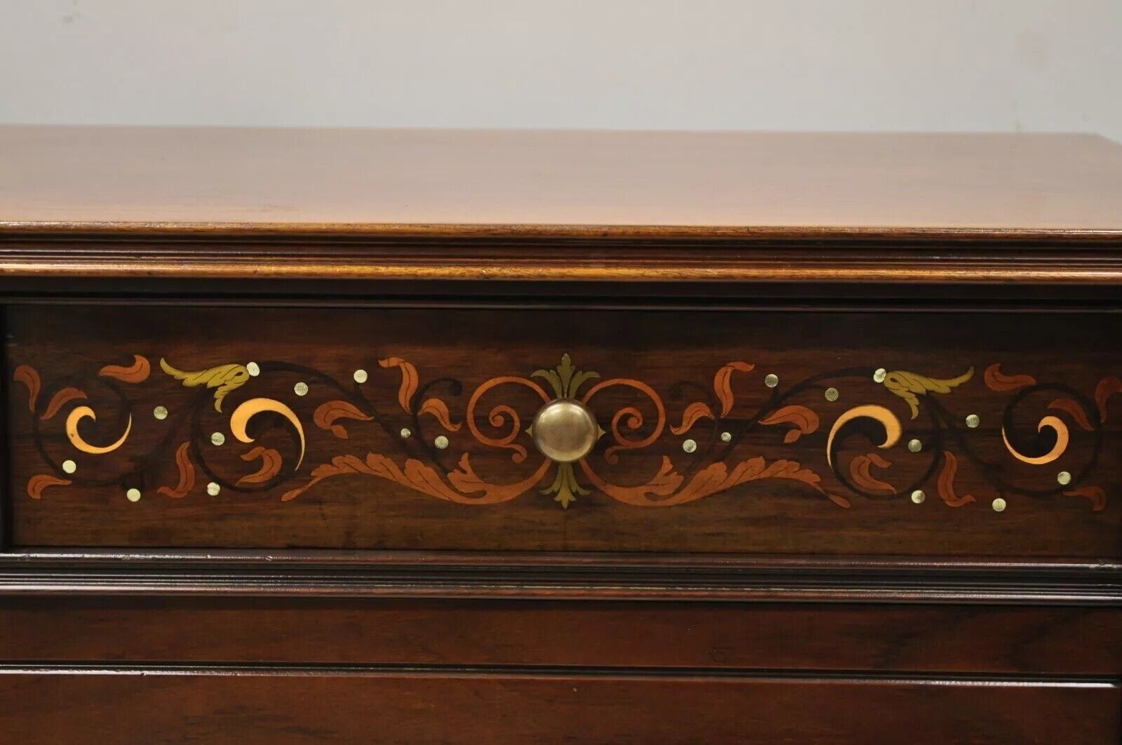 Antique Herts Brothers Edwardian Bronze & Satinwood Inlay Mahogany Chest Dresser