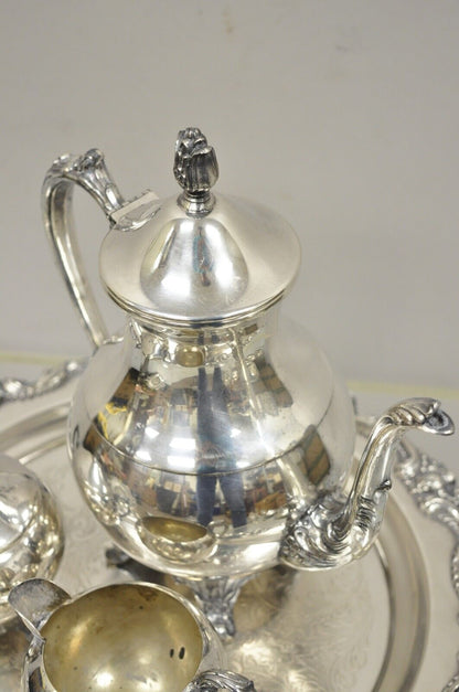 Vintage Silver Plate FB  Rogers Tea Set Amston Round Serving Tray Platter