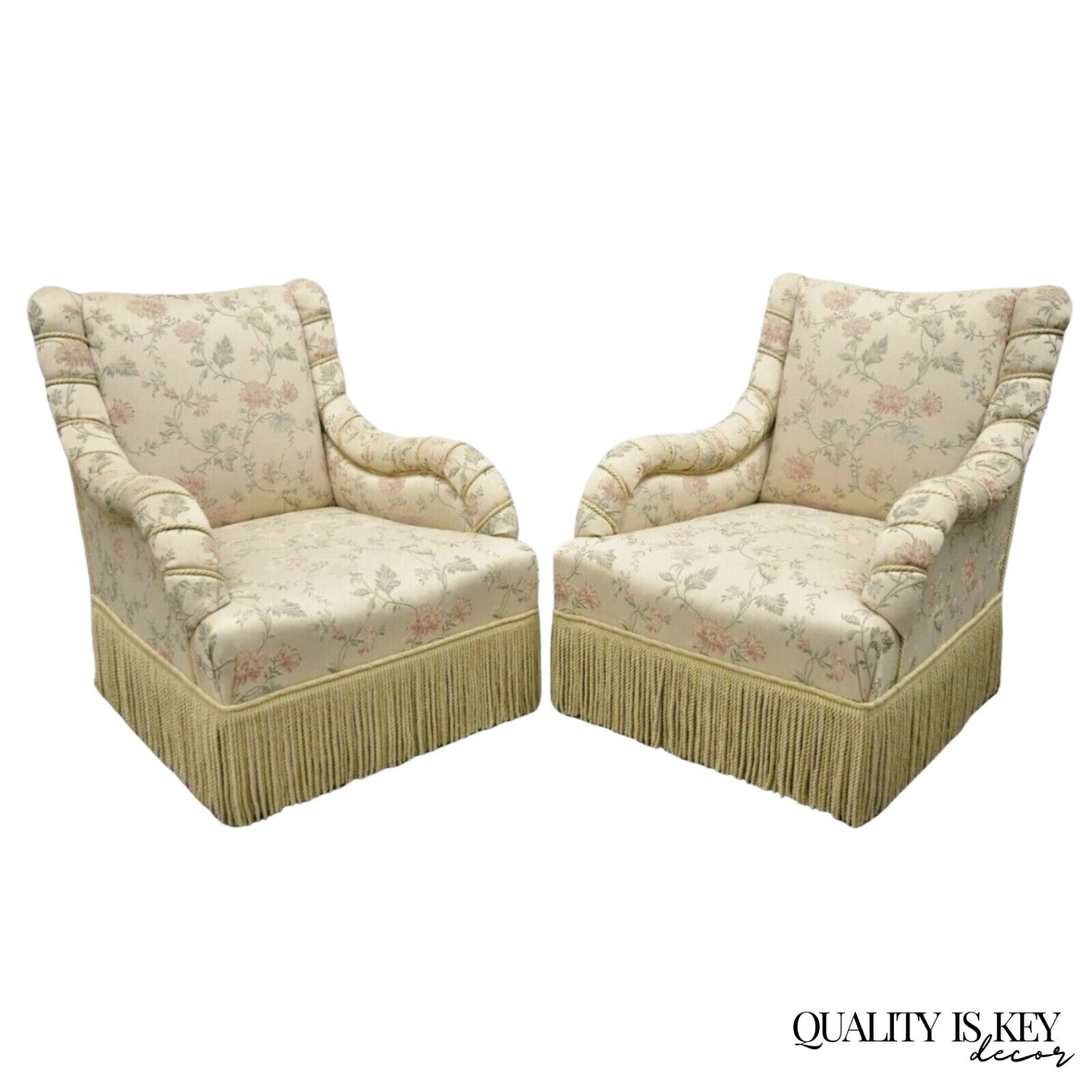 Vintage French Art Deco Style Rolled Arm Pink Gold Club Lounge Chairs - a Pair