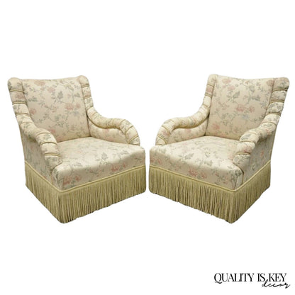 Vintage French Art Deco Style Rolled Arm Pink Gold Club Lounge Chairs - a Pair