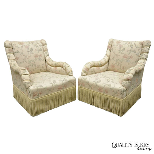 Vintage French Art Deco Style Rolled Arm Pink Gold Club Lounge Chairs - a Pair