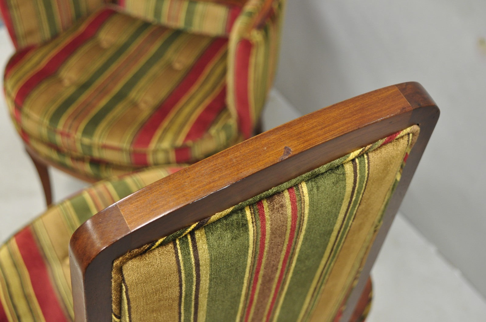 Vintage Mid Century Modern Walnut Panel Back Sculptural Lounge Arm Chairs - Pair