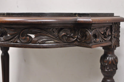 Antique French Louis XVI Carved Black Marble Top Demilune Console Hall Table