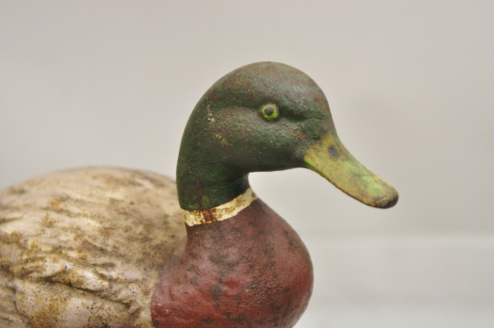 Antique Victorian Cast Iron Figural Painted Mallard Duck Door Stop