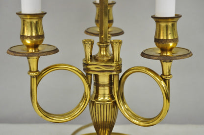 French Country Empire Brass Trumpet Arm Red Tole Shade Bouillotte Desk Lamp