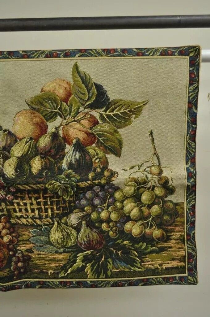 42"x26" French Wall Hanging Tapestry Aubusson Fruit Still Life Beige Background