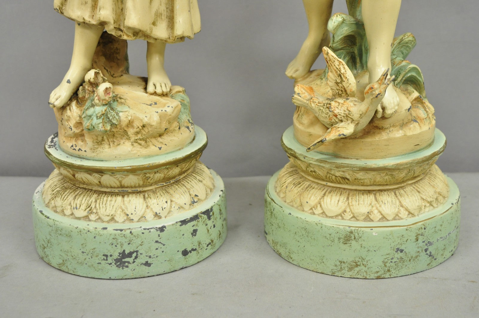 Vintage French Renaissance Moreau Metal Boy and Girl Figural Table Lamp - a Pair