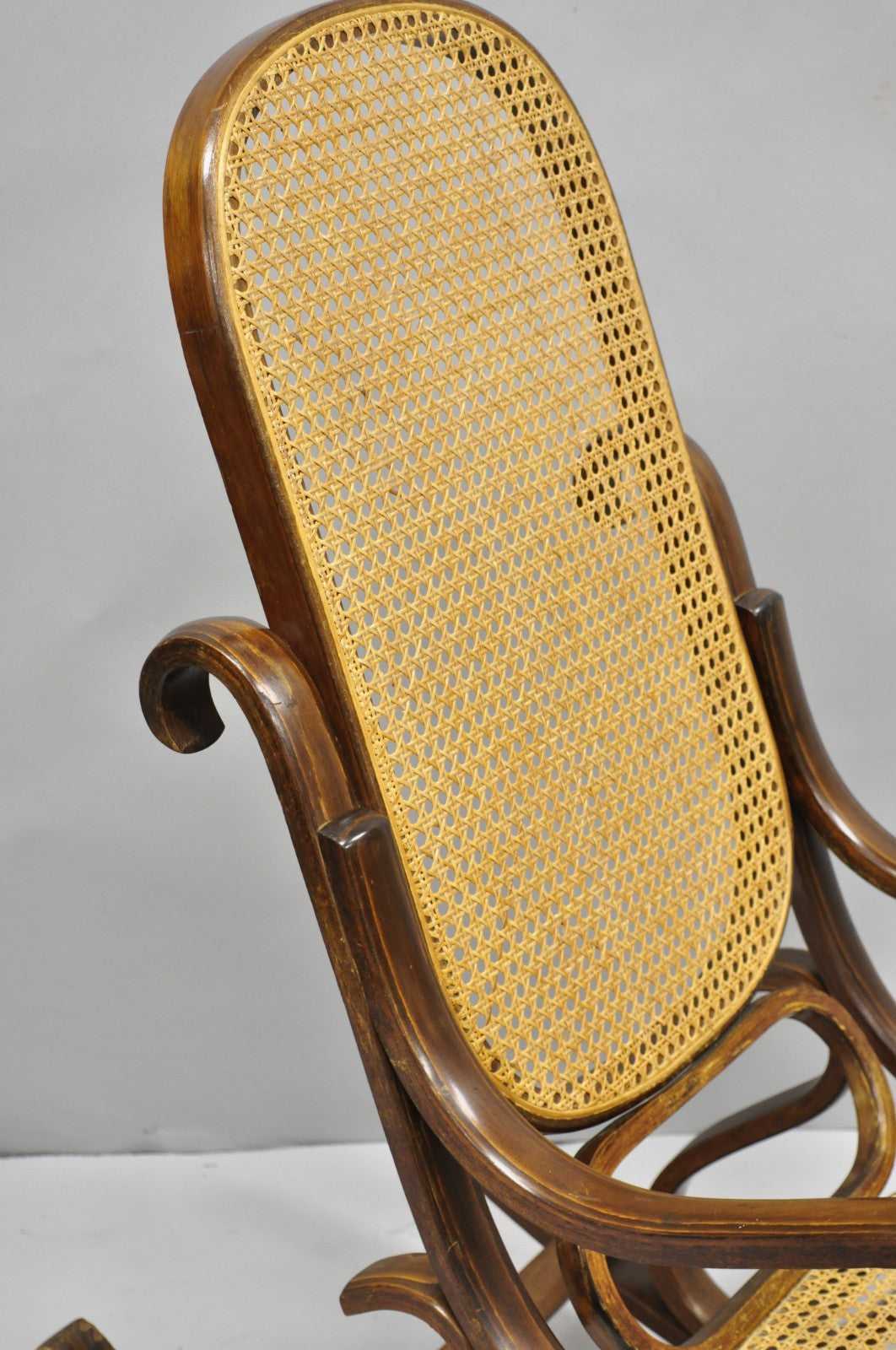Vintage Mid Century Modern Thonet Style Bentwood & Cane Rocker Rocking Chair (C)