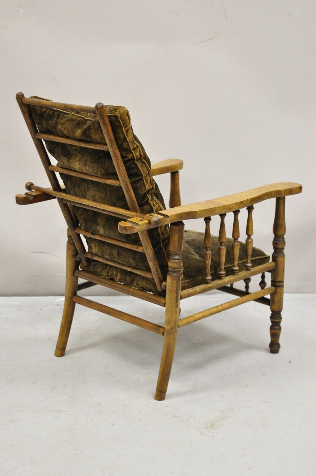 Antique Arts & Crafts Mission Turn Carved Walnut Small Child's Morris Chair