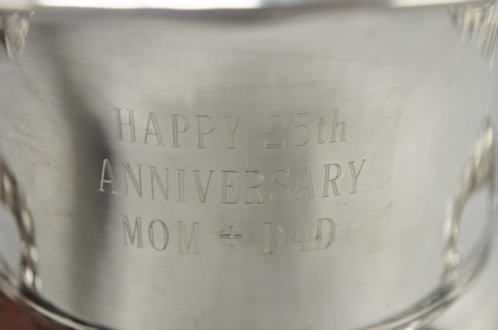 Happy 25th Anniversary Mom+Dad Silver Plated Trophy Cup Urn Champagne Ice Bucket