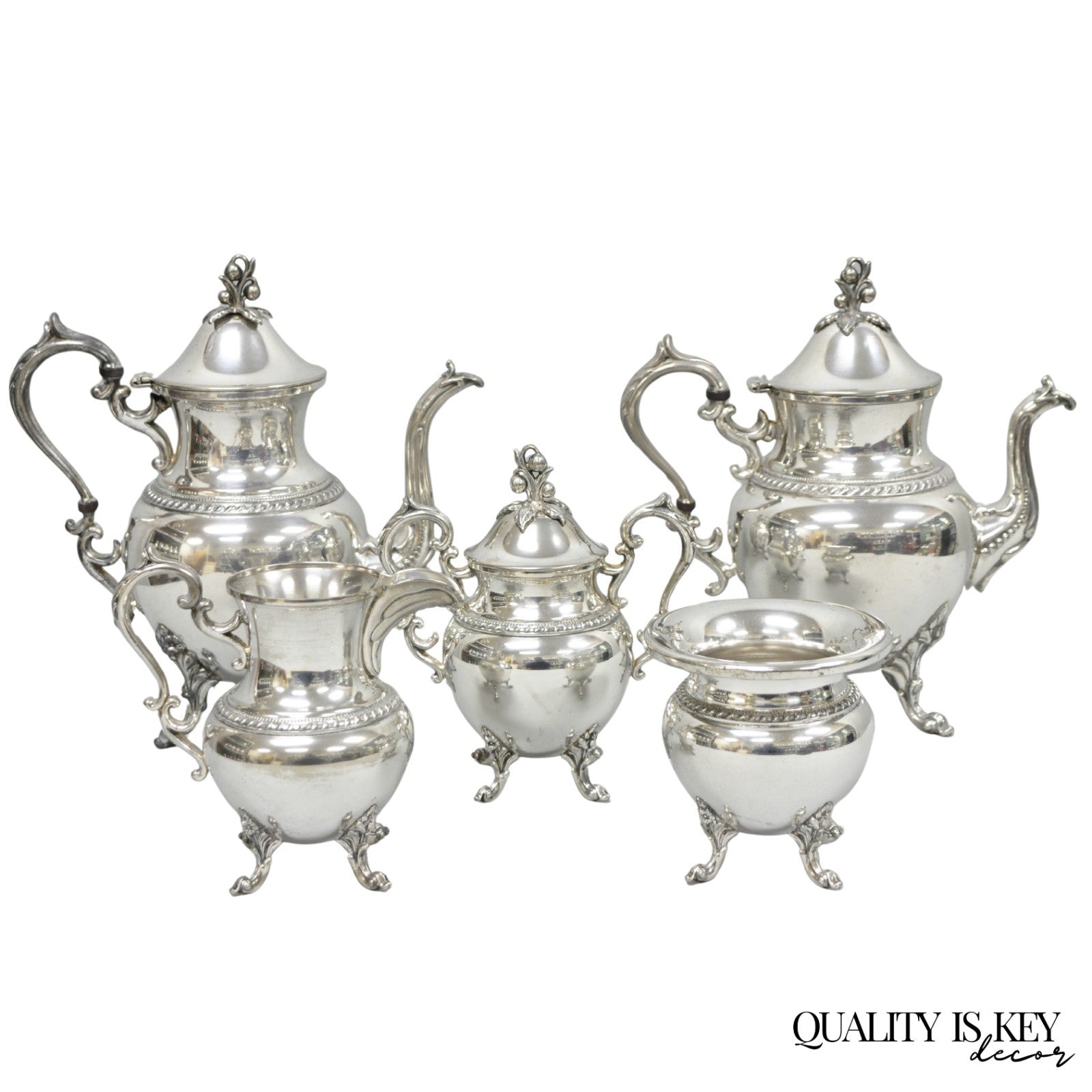 Vintage Birmingham English Art Nouveau Silver Plated Tea Service - 5 Pc Set