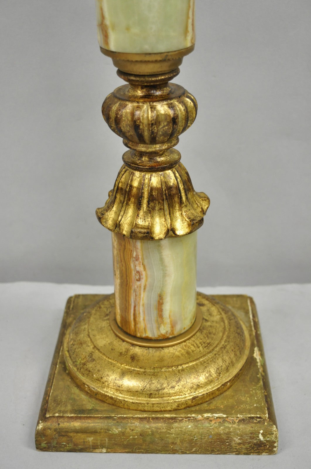 Vintage Italian Hollywood Regency Carved Gold Giltwood & Marble Table Lamp