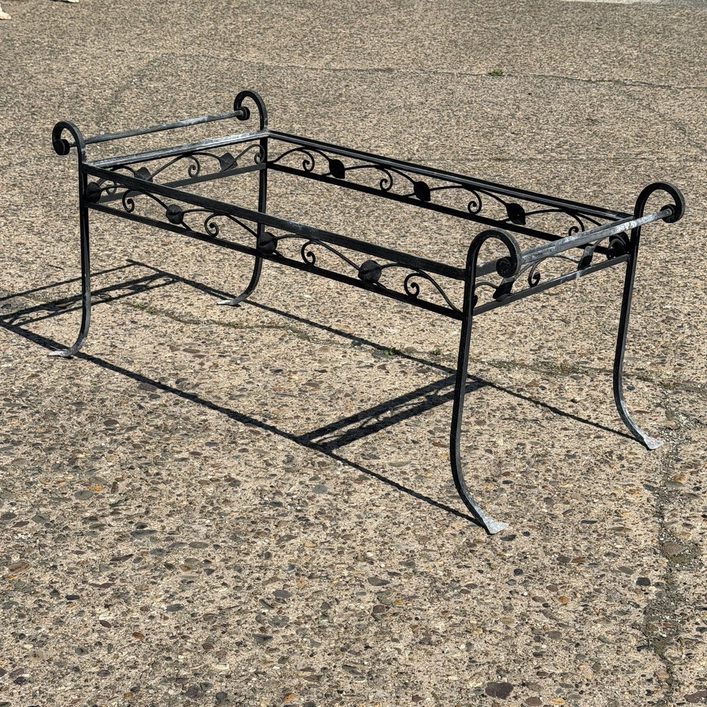 Vintage Salterini Art Nouveau Wrought Iron Garden Patio Rectangular Coffee Table
