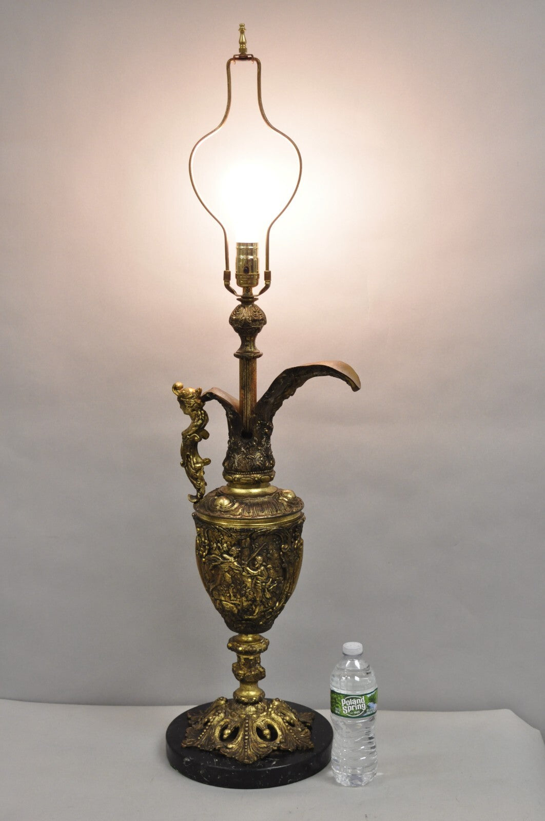 Vintage French Renaissance Large Figural Bronze Ewer Urn Pitcher Table Lamp