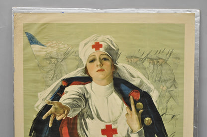 Original Vintage 1918 WWI Harrison Fisher Poster Red Cross Christmas Roll Call
