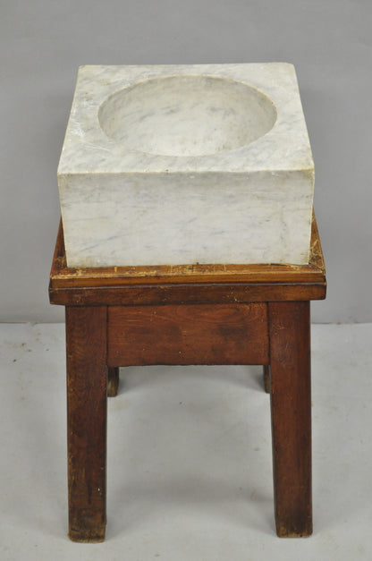 Antique French Country Primitive Carved Marble Mortar and Pestle on Wood Base