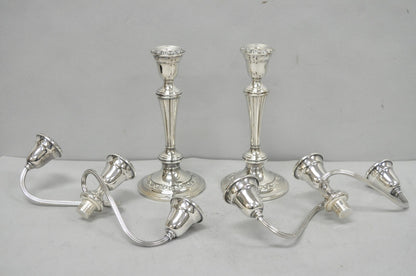 Vintage Gorham YC3021 Silver Plated 3 Arm Convertible Candelabra - a Pair