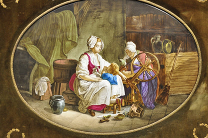 Antique French Painted Porcelain Framed Wall Plaque Signed Jean-Baptiste Greuze