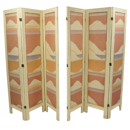 Vintage Oriental Fretwork Bone Lacquer Upholstered 6 Panel Room Divider Screen