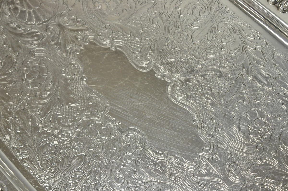 Vintage WM A Rogers Victorian Silver Plated Twin Handle Serving Platter Bar Tray