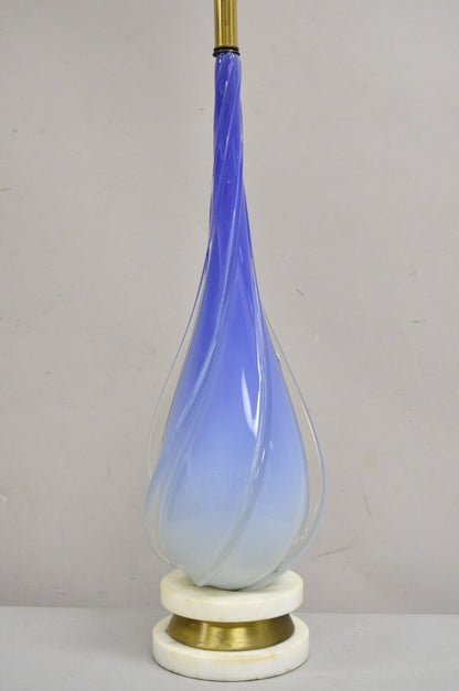 Vintage Murano Swirl Glass Mid Century Italian Modern Gradient Blue Table Lamp