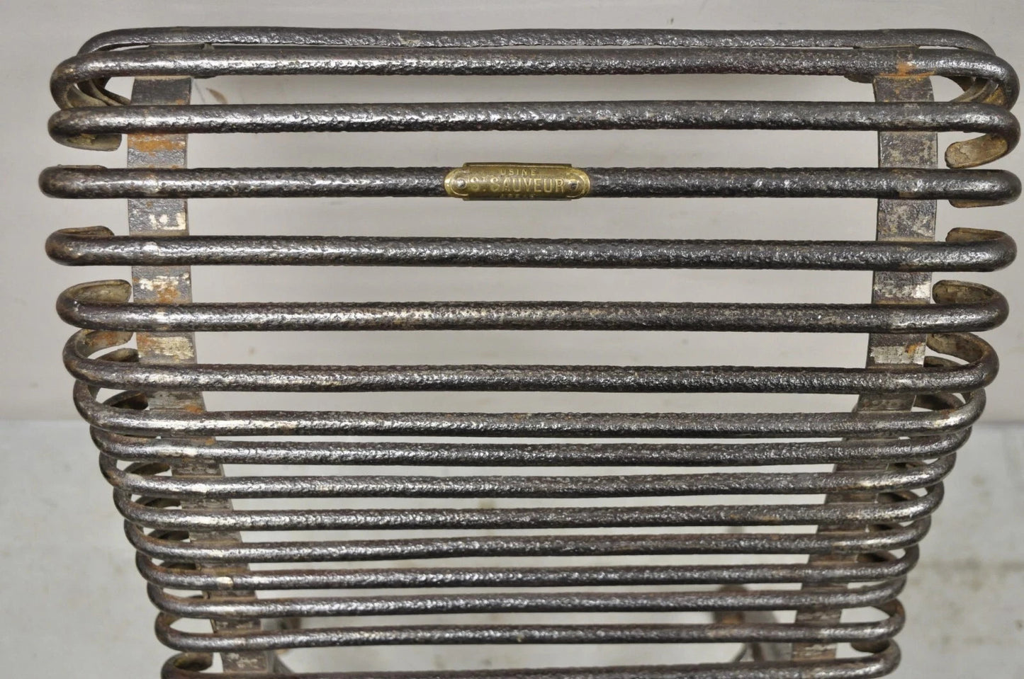 Antique Sauveur Arras French Wrought Cast Iron Spine Scrolling Garden Side Chair