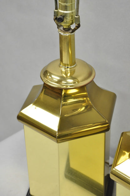 Vintage Chinoiserie Brass Hexagonal Oriental Ginger Jar Table Lamps - a Pair