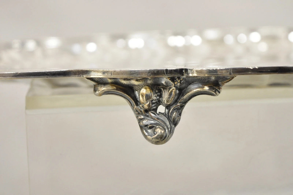 Vintage English Sheffield Victorian Silver Plated Oval Scalloped Platter Tray