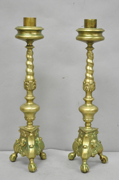 Vintage French Renaissance Brass Figural Candlestick Pricket Candleholder a Pair