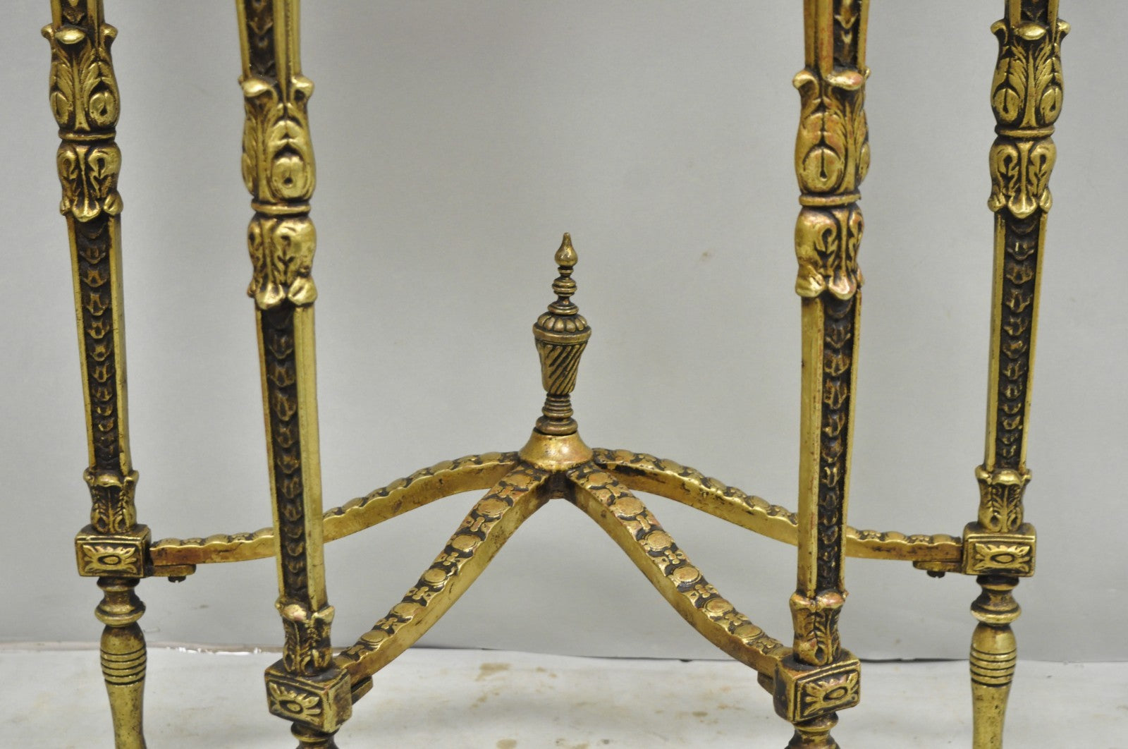 Antique Gothic Revival Oscar Bach Style Figural Bronze & Onyx Console Side Table
