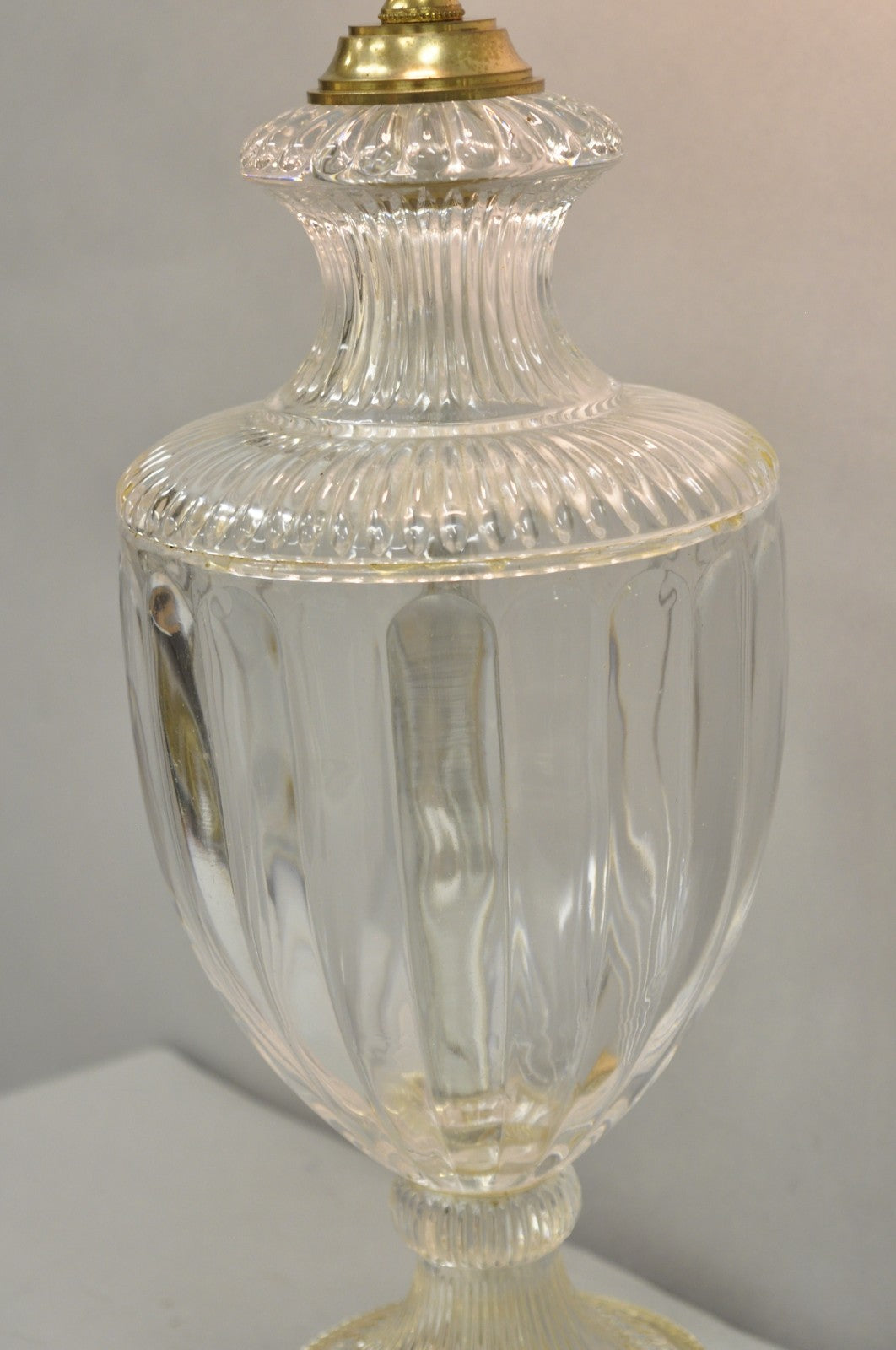 Vintage French Empire Neoclassical Faceted Crystal Glass Urn Brass Table Lamp