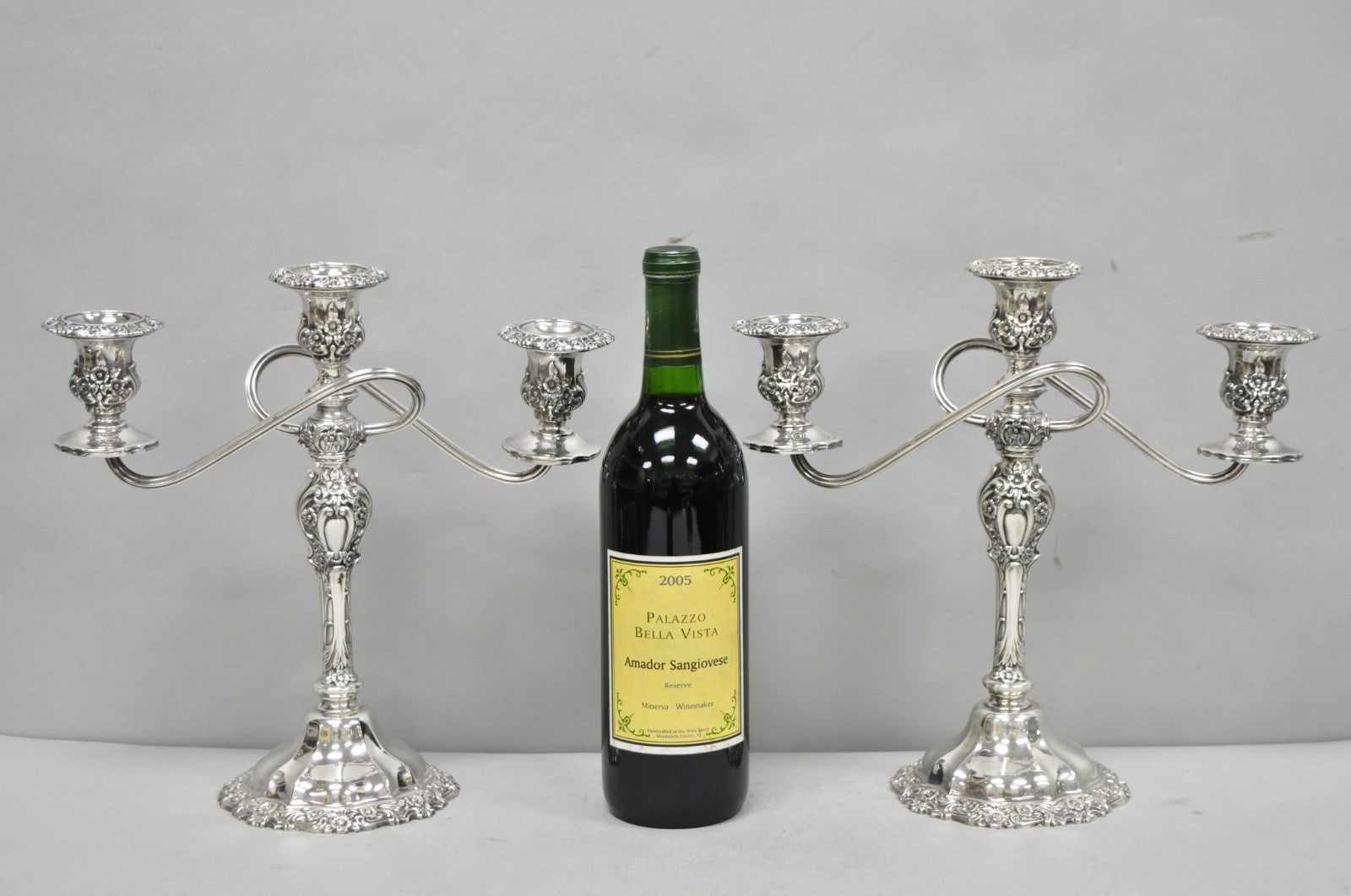 Vintage International Silver Co Countess Silver Plated 3 Arm Candelabra - Pair