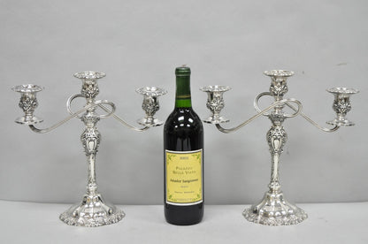 Vintage International Silver Co Countess Silver Plated 3 Arm Candelabra - Pair
