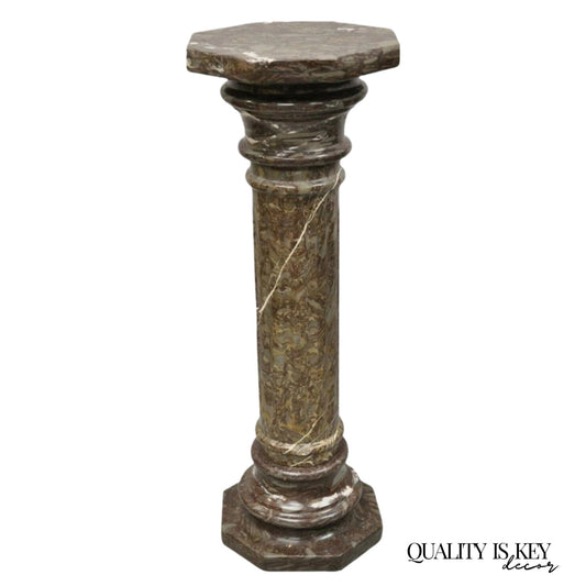 Vintage Italian Empire Style Purple Brown Marble Column Pedestal Plant Stand