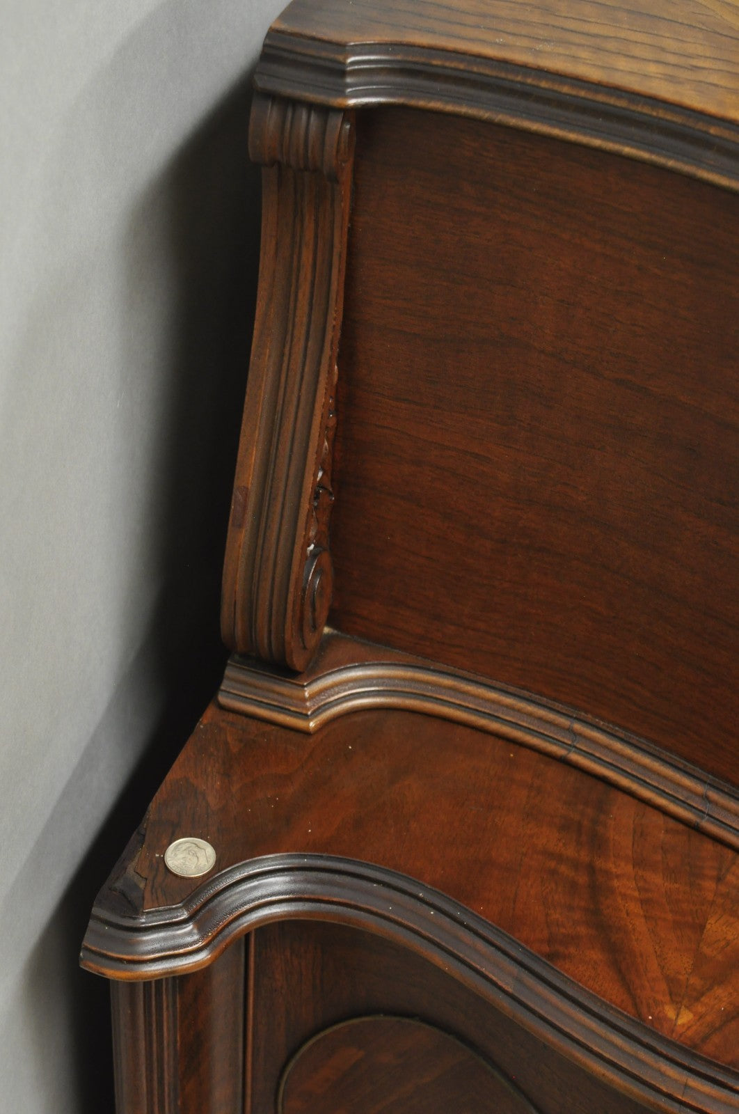Antique French Louis XV Carved Walnut Satinwood Inlay Highboy Tall Chest Dresser