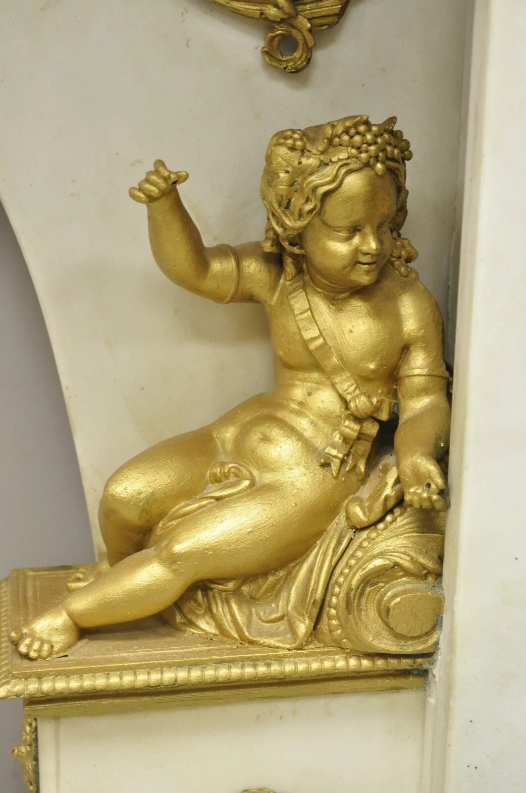 French Louis XV Style Marble & Figural Bronze Ormolu Console Table w/ Cherubs