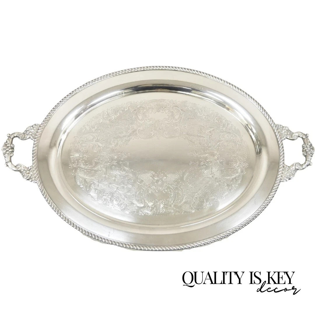 Vintage English Victorian Oval Silver Plated Serving Platter Tray by Victoria