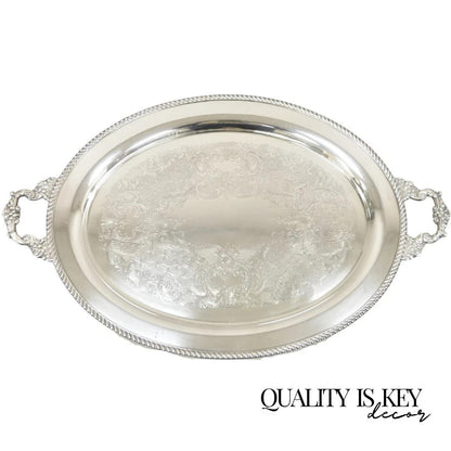 Vintage English Victorian Oval Silver Plated Serving Platter Tray by Victoria
