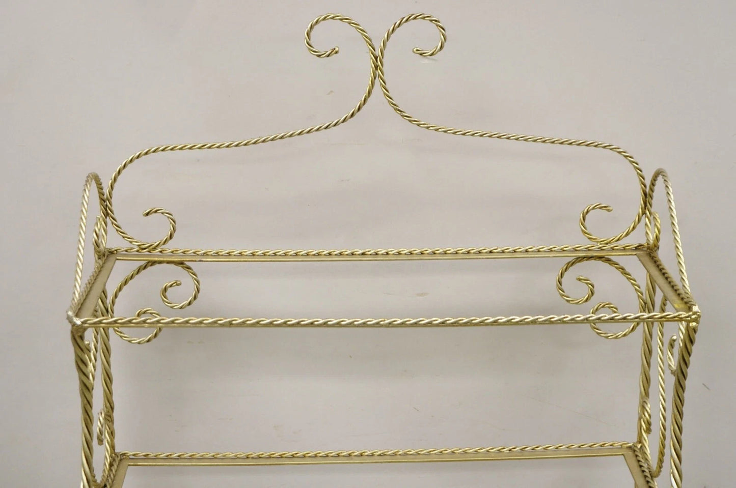 Italian Hollywood Regency Iron Rope Tassel Silver Gold 5 Tier Etagere Bookcase