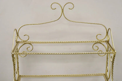 Italian Hollywood Regency Iron Rope Tassel Silver Gold 5 Tier Etagere Bookcase