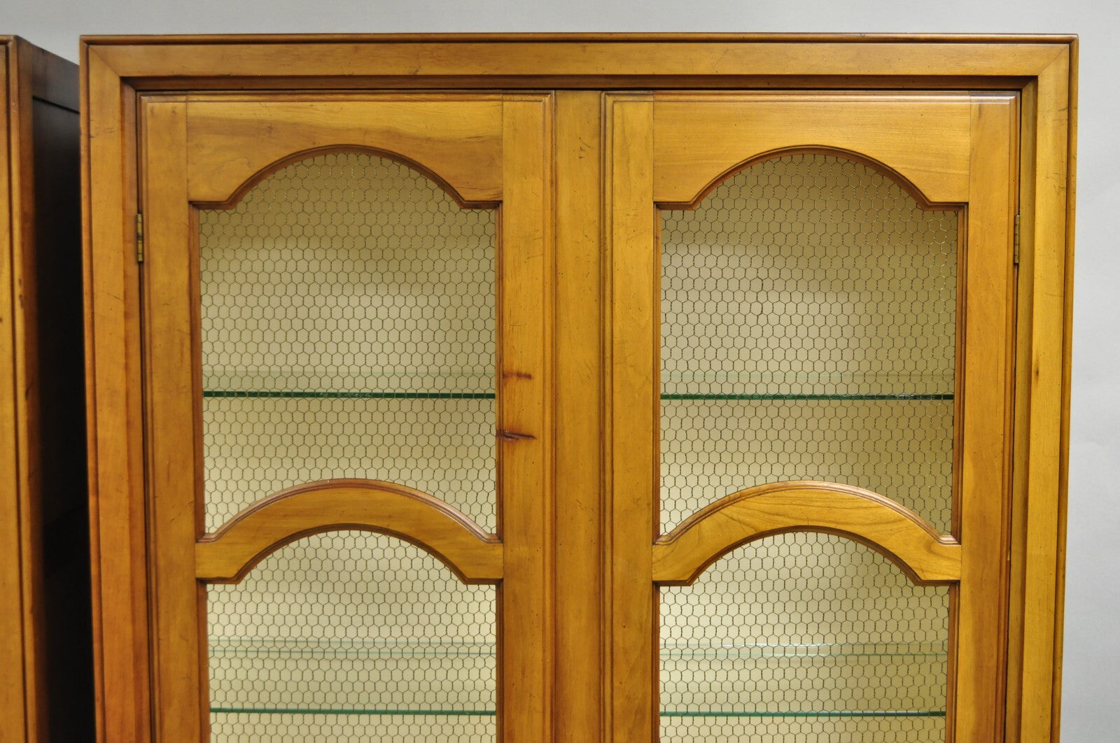 Vintage Baker Hollywood Regency Cherry Wood 2 Door Curio Cabinet Bookcase - Pair