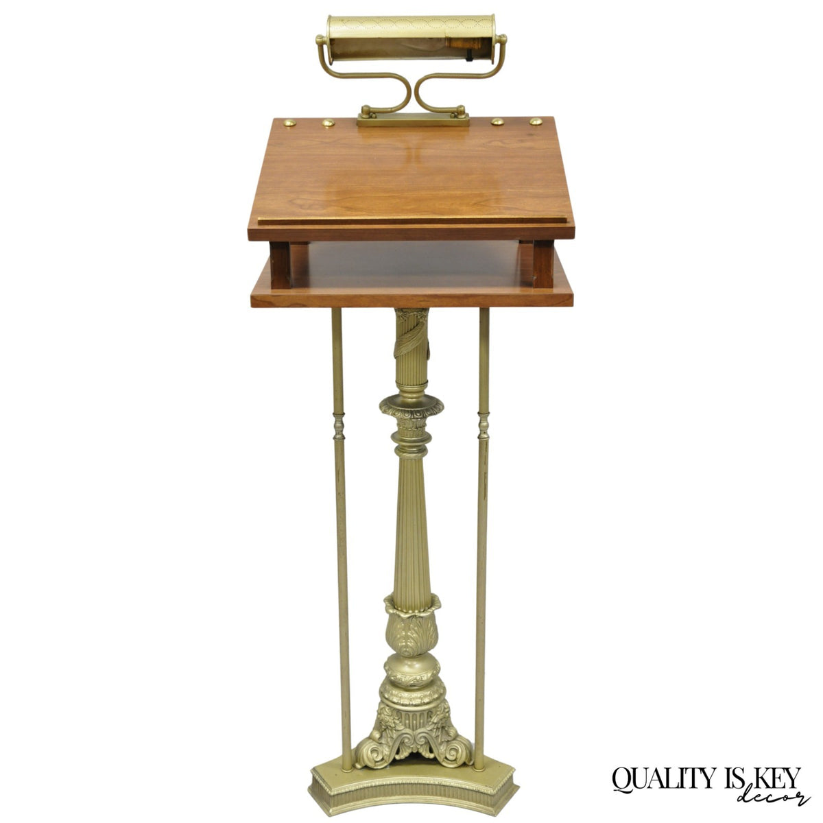 Vintage Victorian Lighted Podium Metal Column Pedestal Base Lectern Book Stand