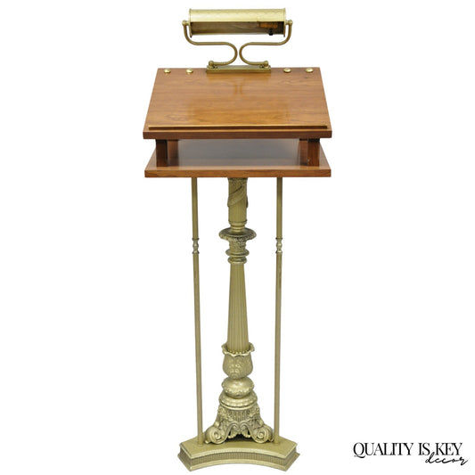 Vintage Victorian Lighted Podium Metal Column Pedestal Base Lectern Book Stand