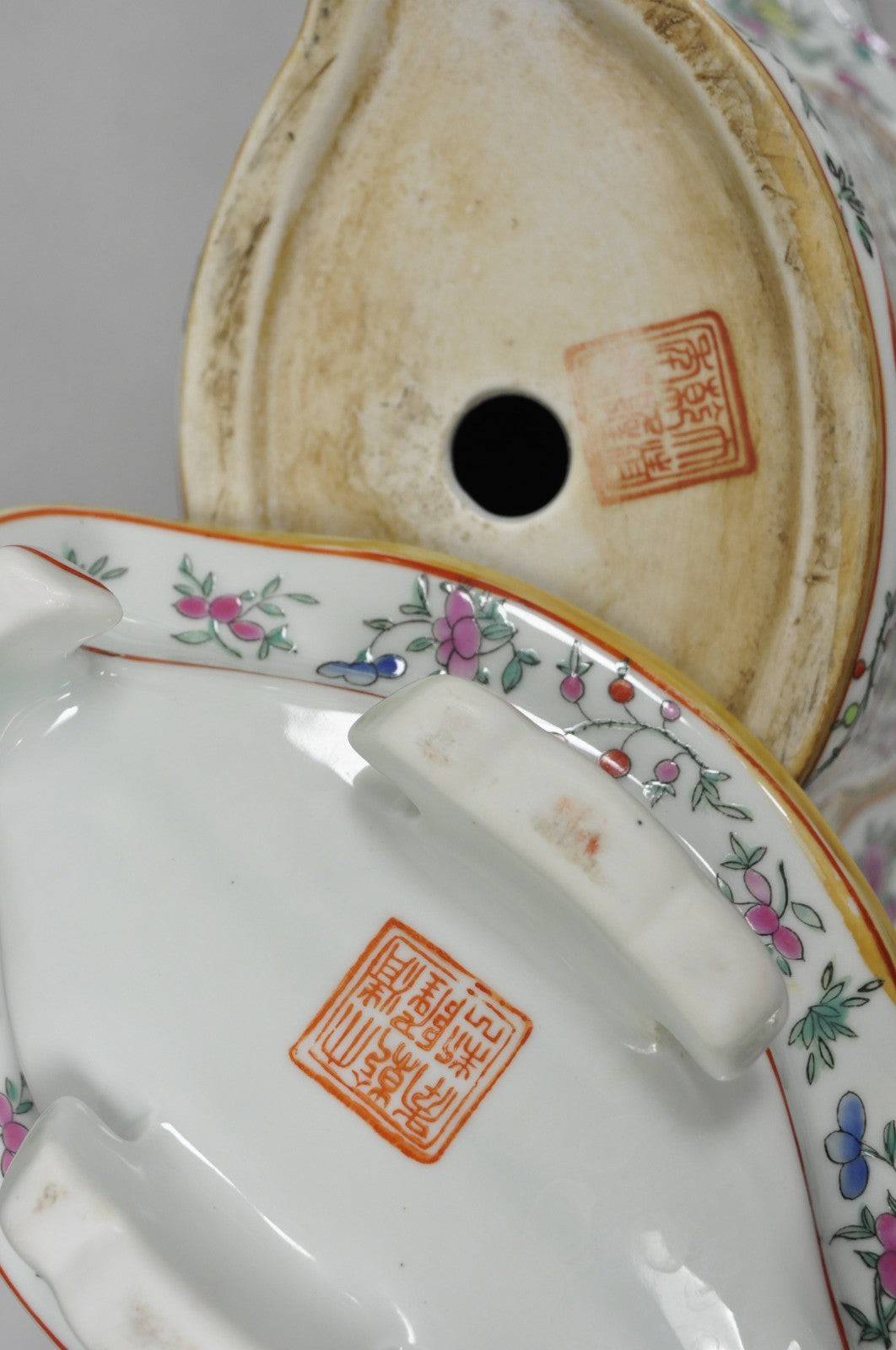 Vintage Chinese Export Porcelain Bird Painted Cachepot Flower Pot Vase