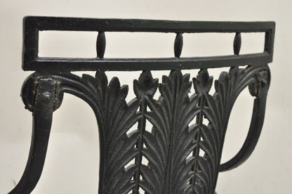 Antique French Regency Style Cast Iron Wooden Slat Garden Arm Chair