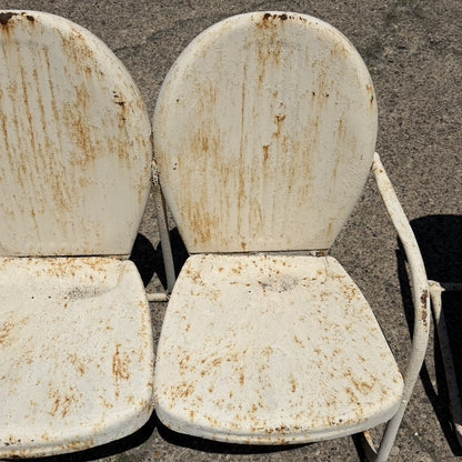 Vintage Art Deco Steel Metal Clam Shell Double Seat Porch Patio Loveseat - Pair