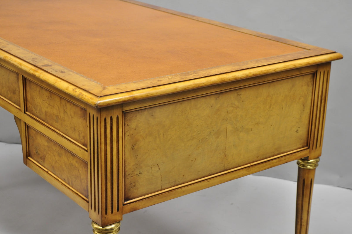 Vintage French Louis XVI Style Burl Walnut Tooled Leather Top Writing Desk