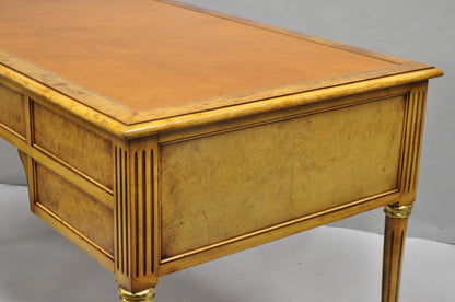 Vintage French Louis XVI Style Burl Walnut Tooled Leather Top Writing Desk