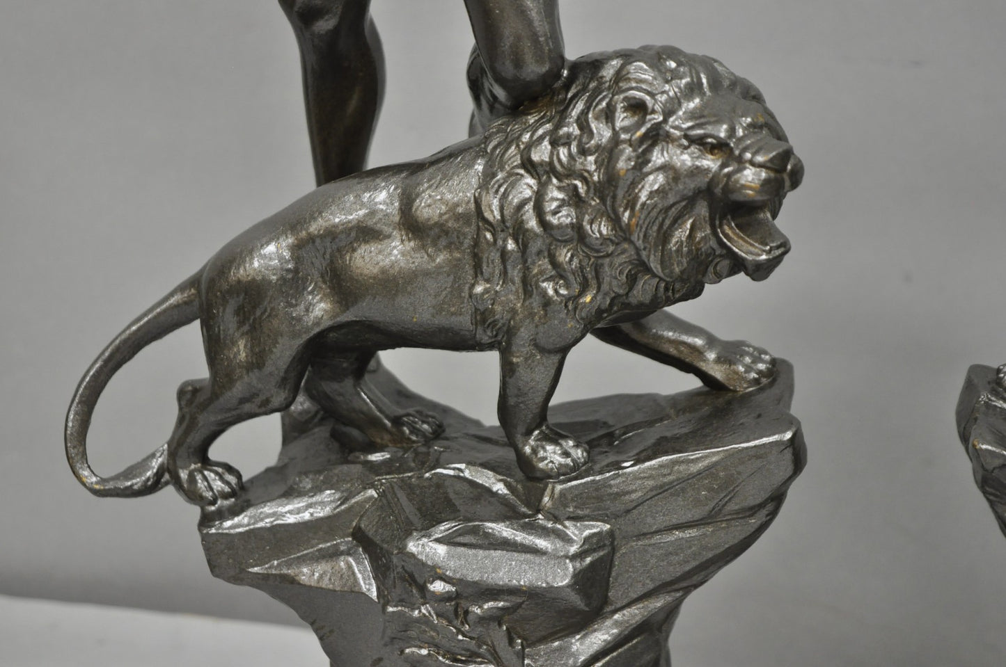 Antique French Renaissance "Le Force & Le Pouvoir" Spelter Metal Sculpture Pair
